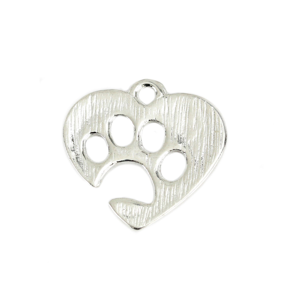 Charms & Solderable Accents Base Metal Heart Charm with Paw Cutout, Pack of 10